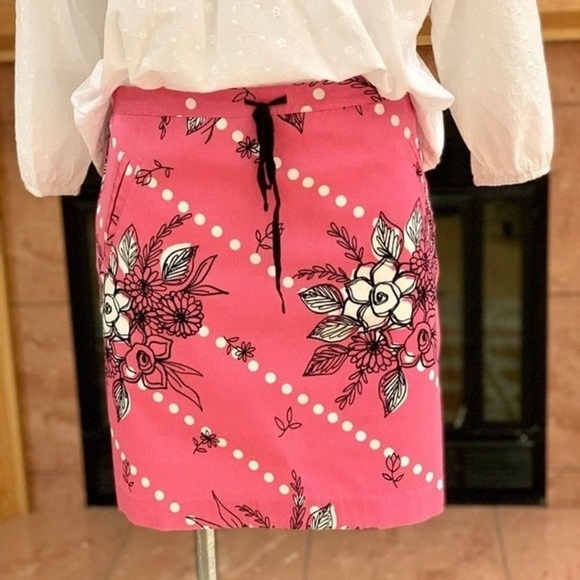 Loft Pink Floral Cotton Tie Waist Skirt - Picture 3 of 5